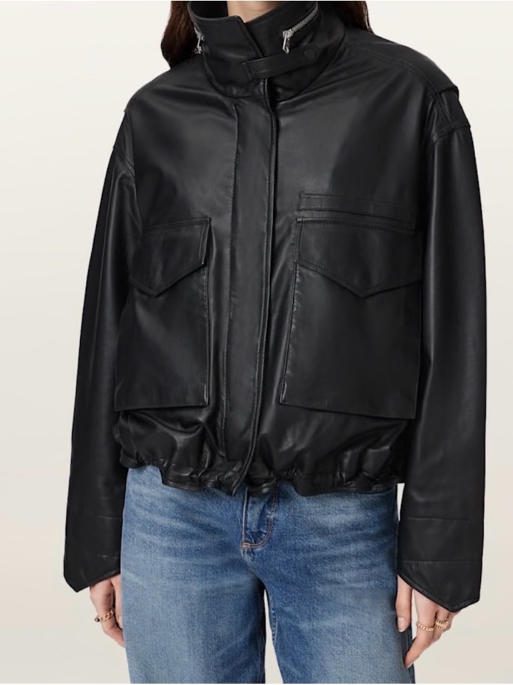 ALLSAINTS Black Sheep Leather Clay Jacket Size L